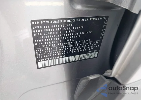 2022 Volkswagen Taos 1.5T Se z USA, uszkodzony, nr VIN 3VVWX7B29NM069983